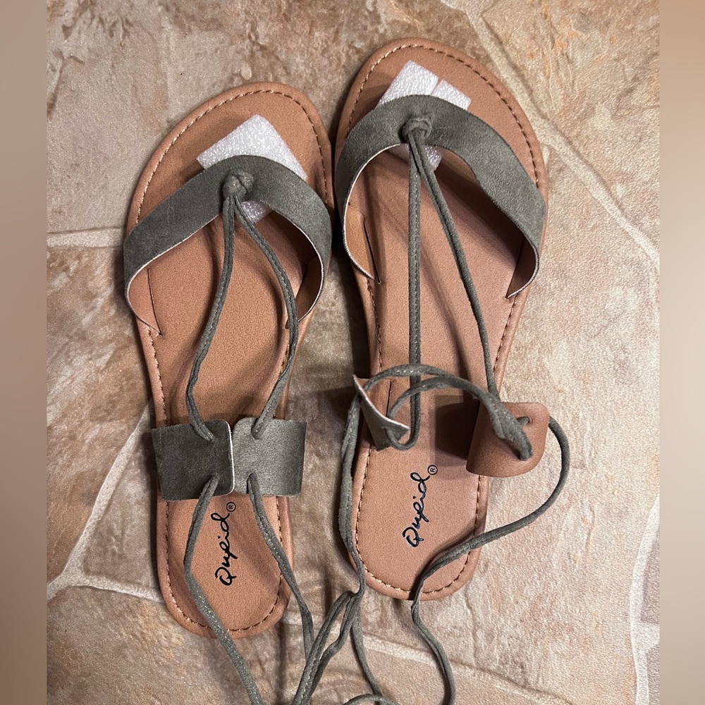SZ 7.5 ONLY! Olive Suede Lace-Up Gladiator Sandal! NEW! - Picture 5 of 8